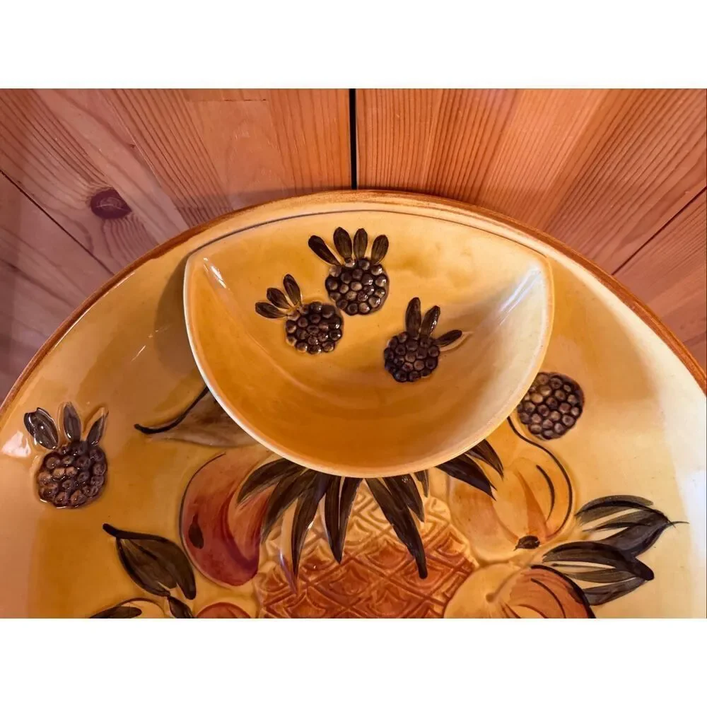 California Pottery, Los Angeles Pottery, Chip Dip Platter Fruit Gold (7040) MCM